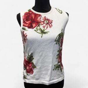 Vintage Susan Bristol Beaded Floral Embroidered Knit Tank Top Cottagecore Y2K S